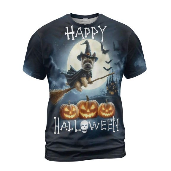 Happy Halloween Cairn Terrier Witch Pumpkins Bats All Over Print 3D Shirt Unisex Merch Cairns Dog Lover - 13012