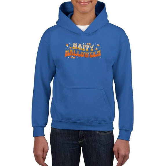 Happy Halloween! Candycorn Text Hoodie Juniors -Image by Shutterstock, Large