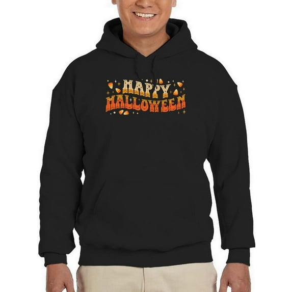 Happy Halloween! Candycorn Text Hoodie Men -Image by Shutterstock, Male Small