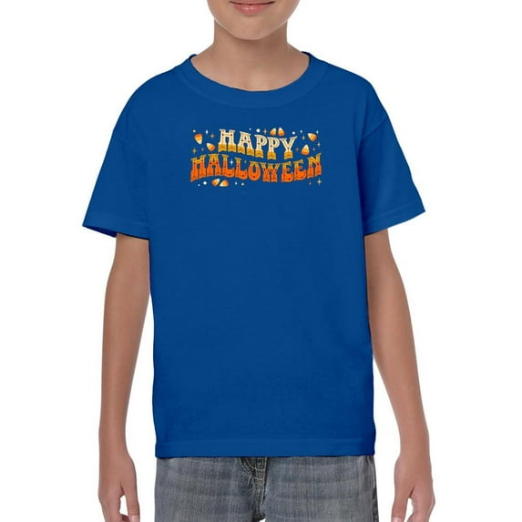 Happy Halloween! Candycorn Text T-Shirt Juniors -Image by Shutterstock, Small