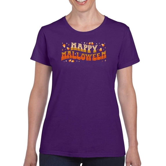 Happy Halloween! Candycorn Text T-Shirt Women -Image by Shutterstock, Female 4X-Large