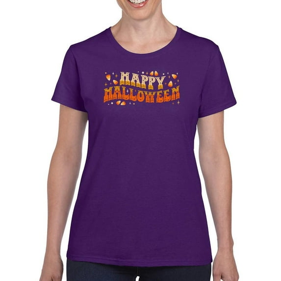 Happy Halloween! Candycorn Text T-Shirt Women -Image by Shutterstock, Female Medium