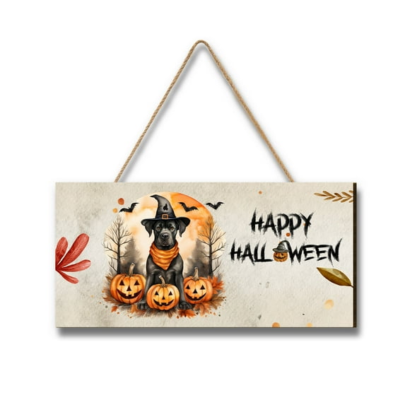 Happy Halloween Cane Corso Witches Hat Pumpkin Carving Landscape Wood Sign Italian Mastiff Dog Lover Gifts Idea Hanging Wall Home Decor - 02019