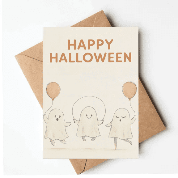 Happy Halloween Card with Adorable Ghosts Cute & Funny Greeting Card Blank Inside, Envelope Included Perfect for Halloween Wishes and Friendly Greetings