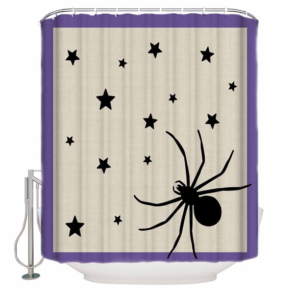 Happy Halloween Cartoon Spiders- Stars Black Shadow Shower Curtain for Bathroom, Purple Border Waterproof Shower Curtains Washable Quick Dry with Hooks Bathtub Curtains 36x72 IN