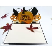 Happy Halloween Cats Pop Up Card   3D Halloween Greeting Card with Cute Black Cats   Handmade Pop Up Card with Envelope With Love From Vietnam