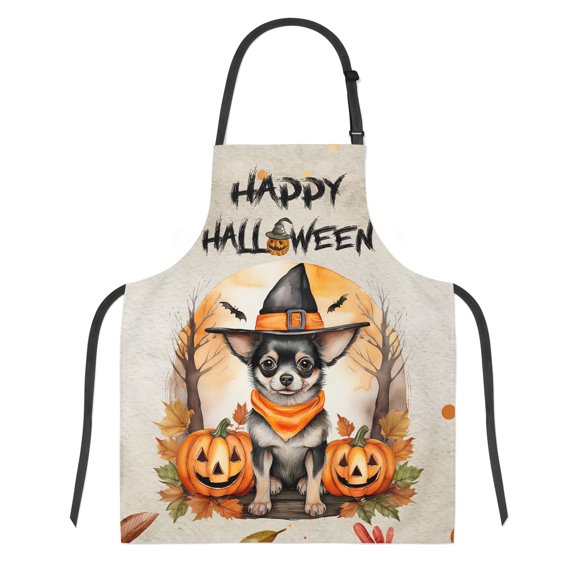 Happy Halloween Chihuahua Witches Hat Pumpkin Carving Apron Dog Lover Gifts Idea for Cooking Grilling Baking Painting Gardening - 02019