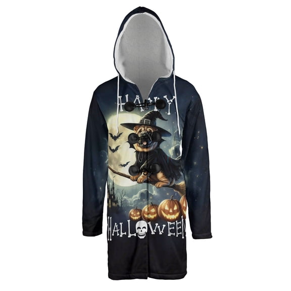Happy Halloween Chinese Shar-Pei Witch Pumpkins Bats All Over Print 3D Hooded Duffle Toggle Coat Dog Lover - 13012