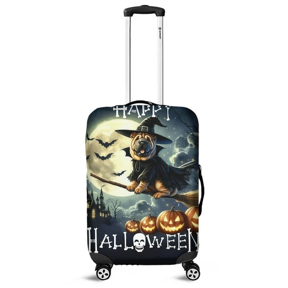 Happy Halloween Chinese Shar-Pei Witch Pumpkins Bats Travel Luggage Cover Dog Lover Suitcase Dust Protective Decor - 13012