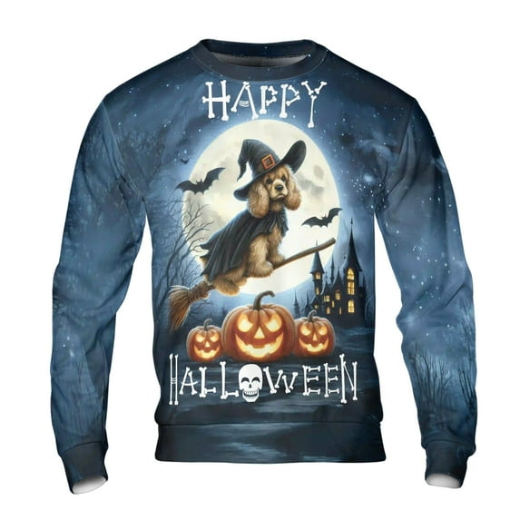 Happy Halloween Cocker Spaniel Witch Pumpkins Bats All Over Print 3D Sweatshirt Unisex Merch Cockers Dog Lover Gifts - 13012