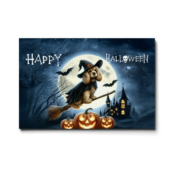 Happy Halloween Cocker Spaniel Witch Pumpkins Bats Horizontal Matte Canvas Poster Cockers Dog Lover Gifts Wall Art Home Decor - 13012