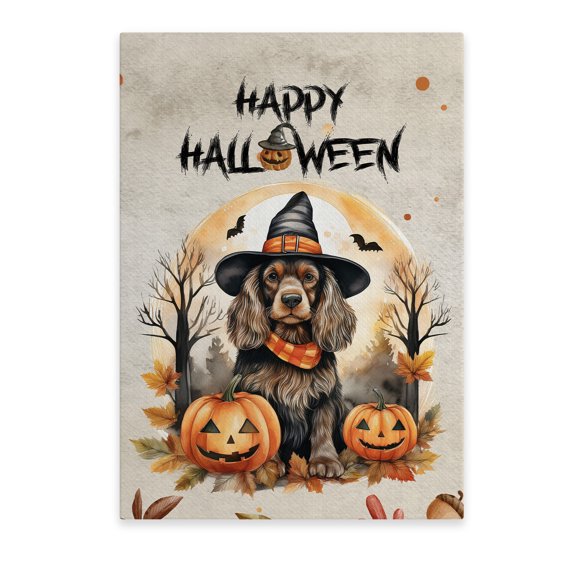 Happy Halloween Cocker Spaniel Witches Hat Pumpkin Carving Vertical Matte Canvas Poster Cockers Dog Lover Gifts Wall Art Home Decor - 02019