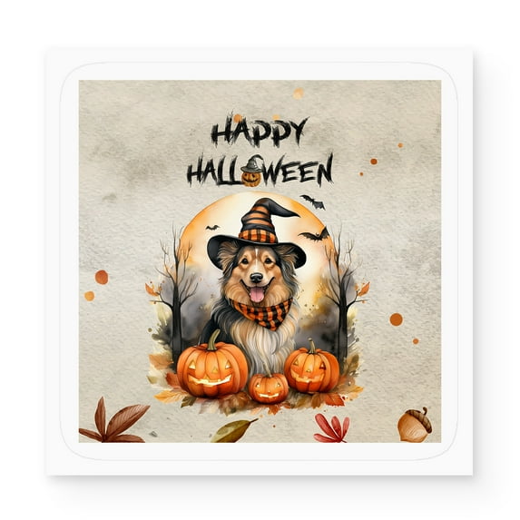 Happy Halloween Collie Witches Hat Pumpkin Carving Vinyl Sticker Collie Dog Lover Gifts Idea Waterproof Decal Art Decor - 02019
