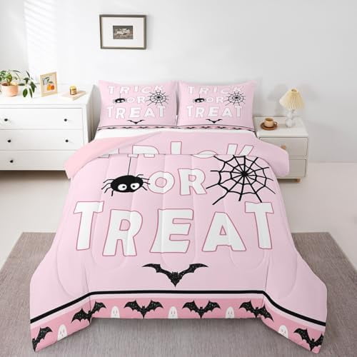 Happy Halloween Comforter Set Twin Size Spider Web Bedding Set Bat Ghost Quilt for Kids Boys Girls Teens Cartoon Style Bedding Comforter Sets with 1 Pillow Case