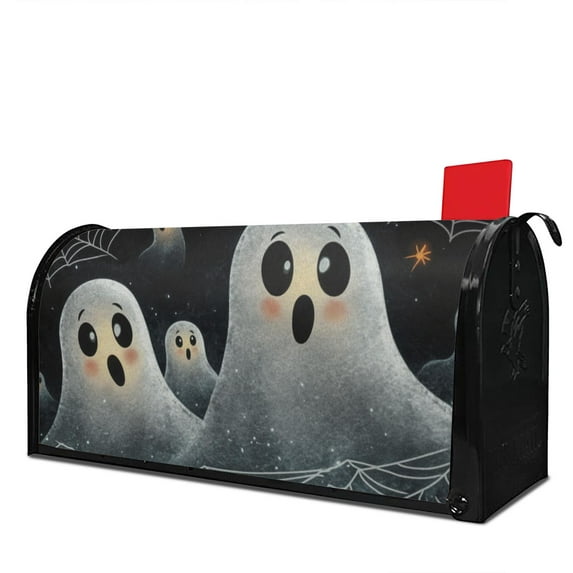 Happy Halloween Cute Ghost Boo Mailbox Cover,Magnetic 18x21 Inch Mailboxwrap Water Proof Reusable Halloween Box Wraps for Yard Farmhouse Decorative