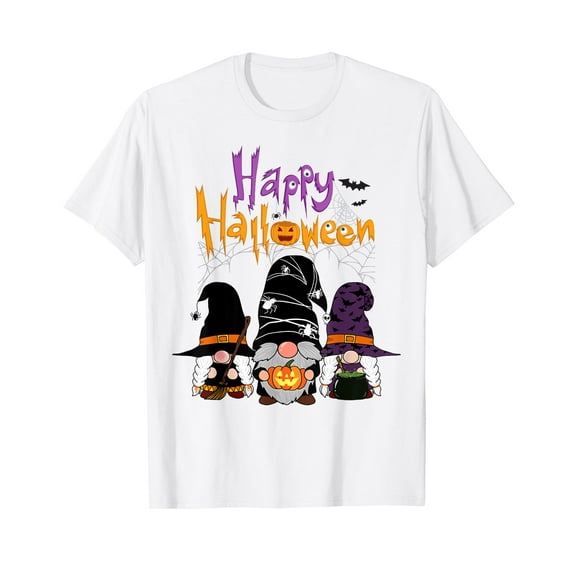 Happy Halloween Cute Gnomes Halloween Witch Garden Gnomes White T-Shirt Cotton Tee