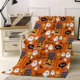 thumbnail image 1 of Happy Halloween Cute Pumpkin Flannel Blanket 50x60In Gray Cat Ghost Broom Bat Orange Background Super Soft Cozy Bed Blanket, Lightweight Plush Fuzzy Bed for Bedroom Sofa Couch Living Room, 1 of 8