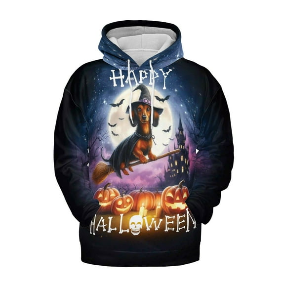 Happy Halloween Dachshund Witch Pumpkins Bats All Over Print 3D Hoodie Unisex Merch Hoodies Wiener Dog Lover Gifts Idea - 13012