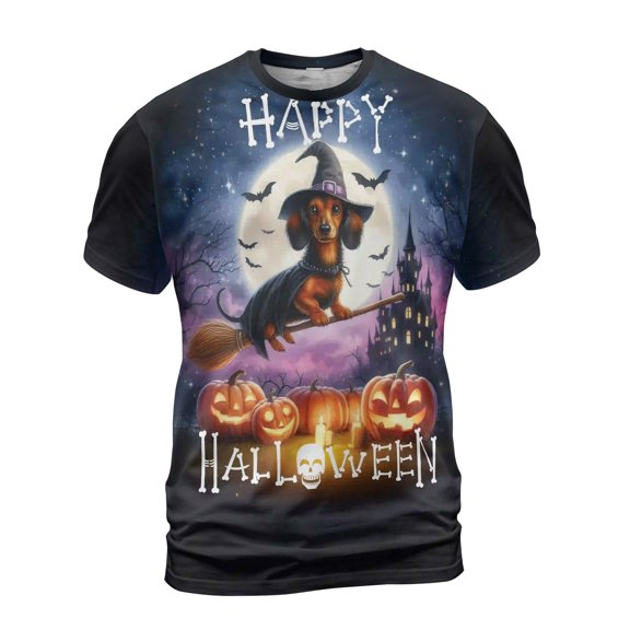 Happy Halloween Dachshund Witch Pumpkins Bats All Over Print 3D Shirt Unisex Merch Wiener Dog Lover Gifts Idea - 13012