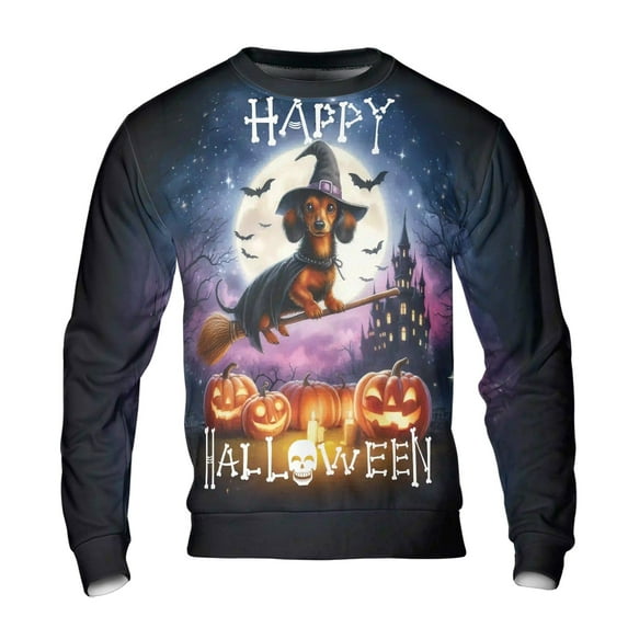 Happy Halloween Dachshund Witch Pumpkins Bats All Over Print 3D Sweatshirt Unisex Merch Wiener Dog Lover Gifts Idea - 13012