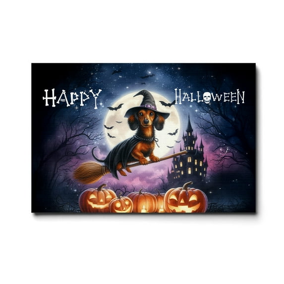 Happy Halloween Dachshund Witch Pumpkins Bats Horizontal Matte Canvas Poster Wiener Dog Lover Gifts Idea Wall Art Home Decor - 13012