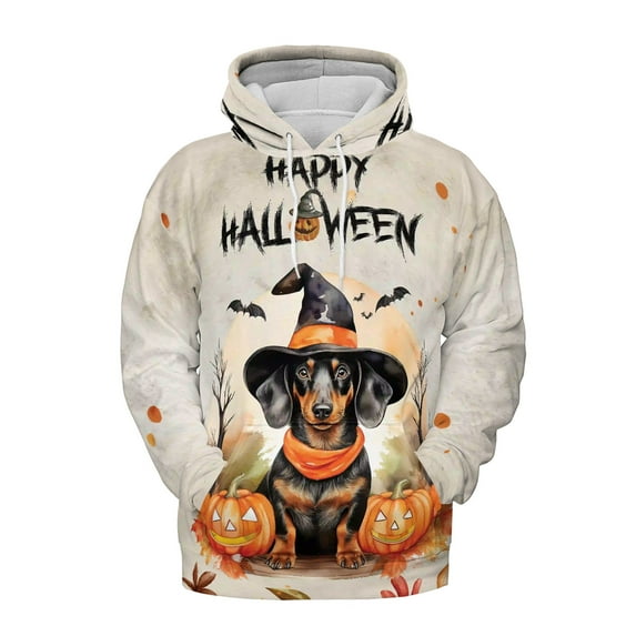 Happy Halloween Dachshund Witches Hat Pumpkin Carving All Over Print 3D Hoodie Unisex Merch Hoodies Wiener Dog Lover Gifts Idea - 02019
