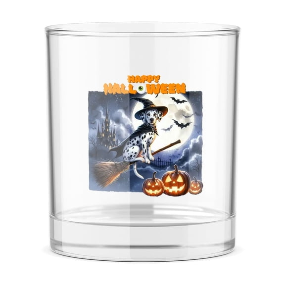 Happy Halloween Dalmatian Witch Pumpkins Bats 11oz Whiskey Glass Mug Dog Lover Whiskey Cocktail Glasses Cup - 13012