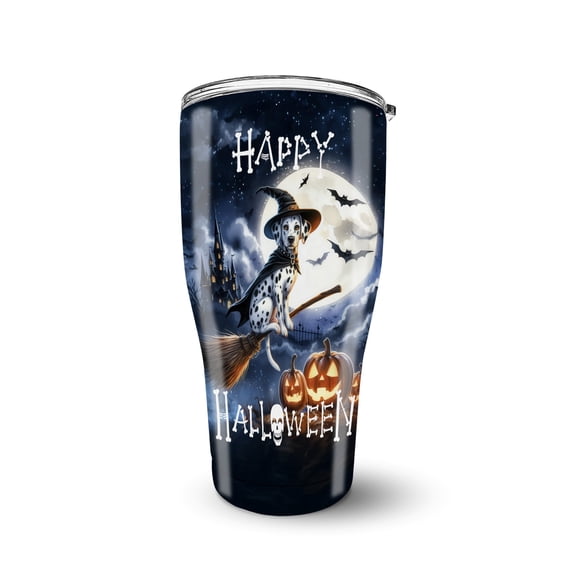 Happy Halloween Dalmatian Witch Pumpkins Bats 30oz Stainless Steel Tumbler Insulated Cup with Lid Dog Lover - 13012