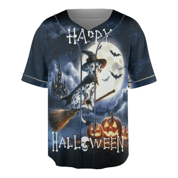 Happy Halloween Dalmatian Witch Pumpkins Bats All Over Print 3D Baseball Shirt Dog Lover Softball Sport - 13012