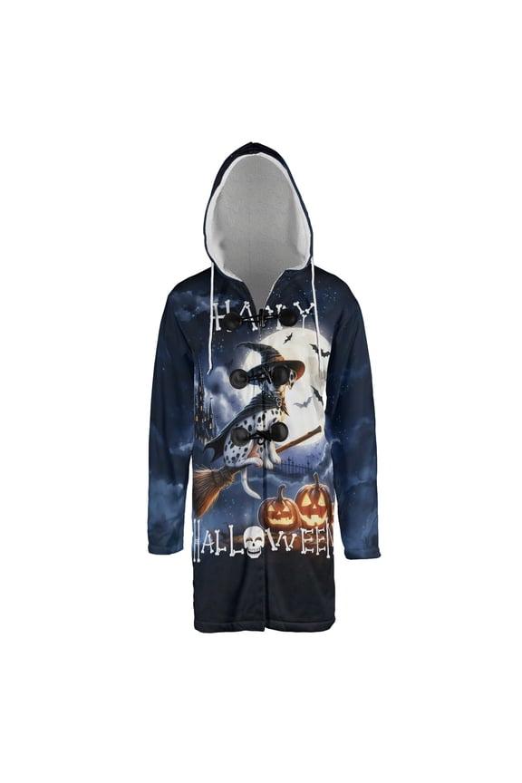 Happy Halloween Dalmatian Witch Pumpkins Bats All Over Print 3D Hooded Duffle Toggle Coat Dog Lover - 13012