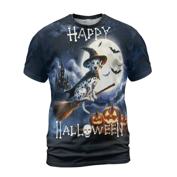 Happy Halloween Dalmatian Witch Pumpkins Bats All Over Print 3D Shirt Unisex Merch Dog Lover - 13012