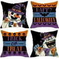 thumbnail image 1 of Happy Halloween Decorative Throw Pillow Covers 18 x 18 Set of 4, Trick or Treat Snowman Smallfoot Migo Skull Bat Cushion Case Decor, Spooky Boo Stripes Funny Home Decoration for Sofa Couch, 1 of 6
