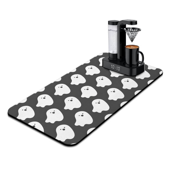 Happy Halloween Dish Drying Mat 17x31.5 Inch Horror Pumpkin Ghost Coffee Bar Mat Non Slip Foldable Washable Dish Drying Pad for Coffee Tables Coffee Bars