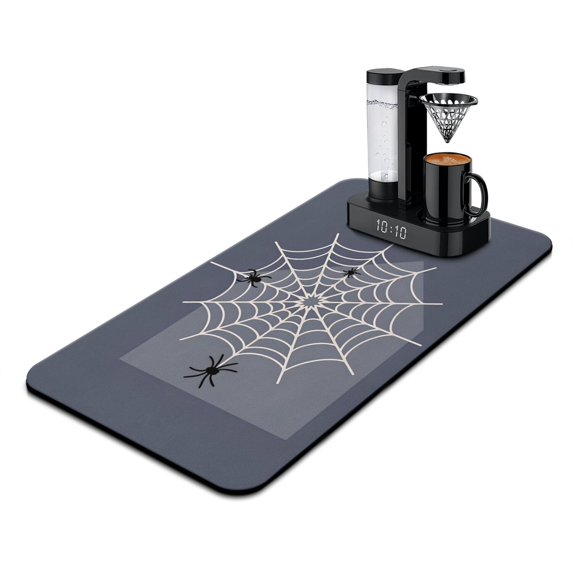 Happy Halloween Dish Drying Mat 17x31.5 Inch Pumpkin Skull Bat Spider Dish Drying Pad Non Slip Foldable Washable Dry Pad for Coffee Tables Coffee Bars