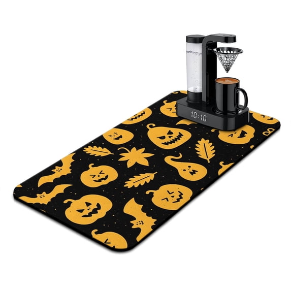 Happy Halloween Dish Drying Mat 17x31.5 Inch Pumpkin Spooky Kitchen Drying Mat Absorbant Collapsible Dry Pad for Dining Table Coffee Bar