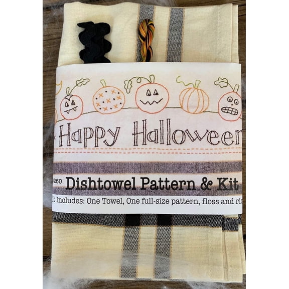 Happy Halloween Dishtowel Embroidery Kit by Barri Sue Gaudet for Bareroots