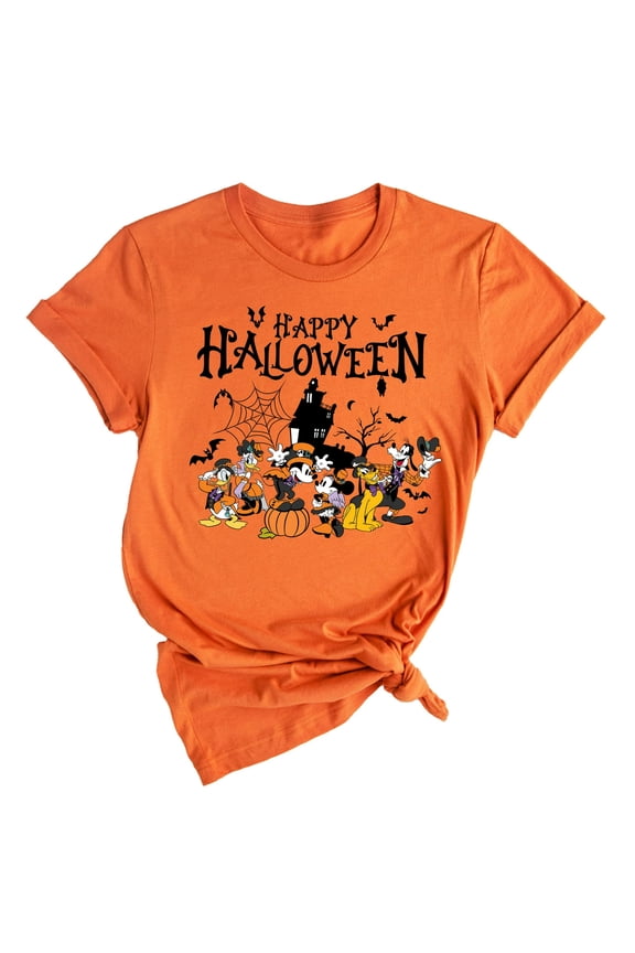 Happy Halloween Disney Shirts , Mickey Mouse and Friends Horror Graphic Tee,Orange Color,Size 3XL