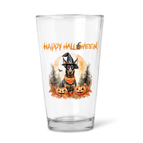 Happy Halloween Doberman Pinscher Witches Hat Pumpkin Carving 16oz Pint Beer Glass Mug Doberman Dog Lover Gifts Beer Glasses Cup - 02019