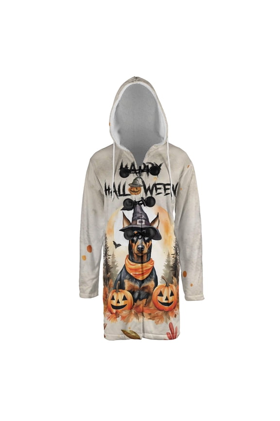 Happy Halloween Doberman Pinscher Witches Hat Pumpkin Carving All Over Print 3D Hooded Duffle Toggle Coat Doberman Dog Lover Gifts - 02019