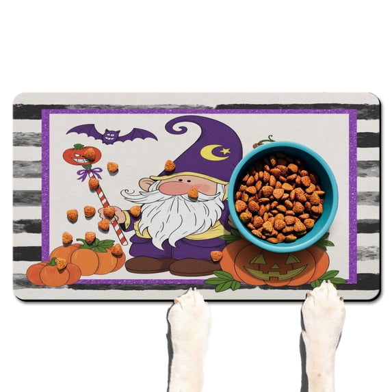 Happy Halloween Dog Food Mats for Floors Absorbent No-Slip 17x30 Inch Dog Bowl Mat Evil Pumpkin Ghost Pet Feeding Mat EcoFriendly Durable Pet Placemat