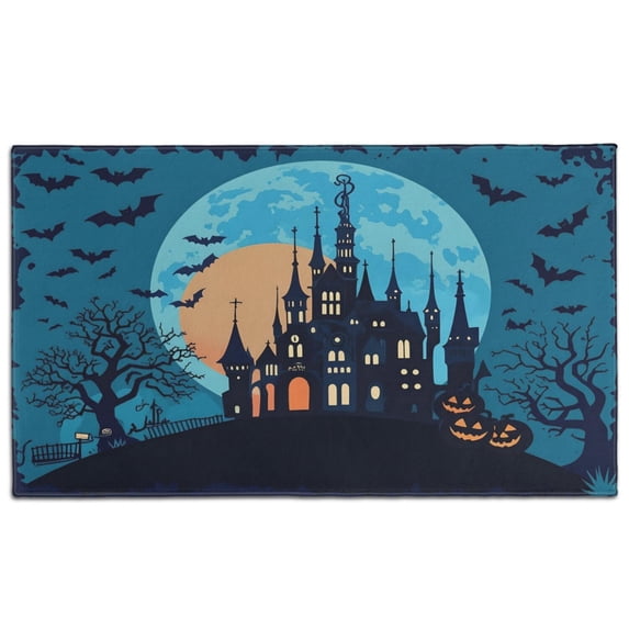 Happy Halloween Door Mat Decorations Pumpkin Skull Bat Spider Welcome Mat Plain for Door Kitchen Bathroom Bedroom Crystal Velvet 30x17 Inches