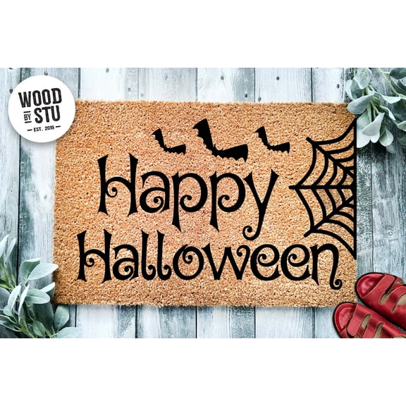 Happy Halloween Door Mat | Funny Doormat | Welcome Mat | Halloween Decor | Funny Door Mat | Home Doormat | Spiderweb Halloween Welcome Mat