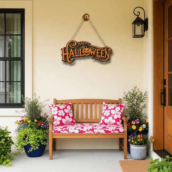Happy Halloween Door Sign, Pumpkin Wall Hanger & Spooky Porch Decor
