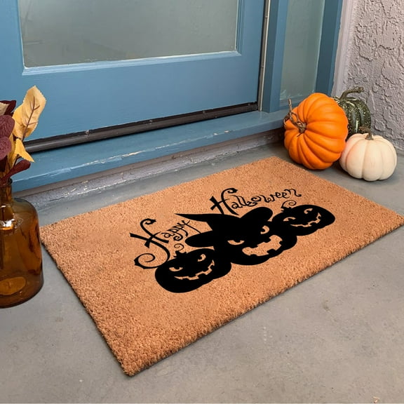 Happy Halloween Doormat Spooky Indoor Outdoor Home Front Porch Rugs Witches Hat Brewing Carpet Gift Fall Entrance Ornament Supplies 23.6 x 31.5 Inches