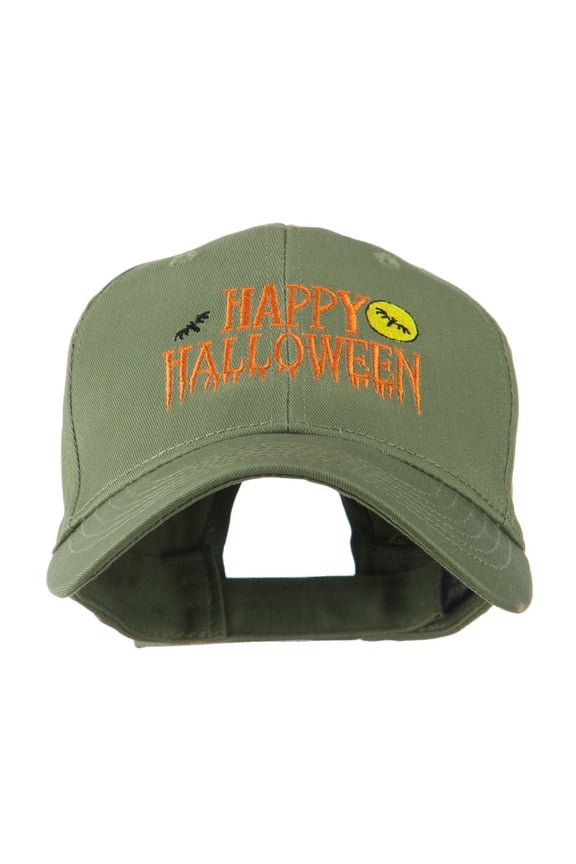 Happy Halloween Dripping Down Embroidered Cap - Olive OSFM