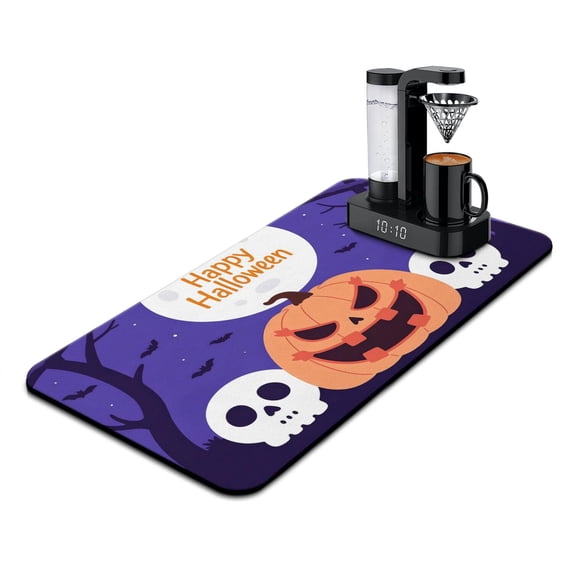 Happy Halloween Drying Mat for Dishes 17x31.5 Inch Horror Pumpkin Ghost Dish Drying Pad Absorbent Heat Resistant Dry Pad for Coffee Tables Coffee Bars