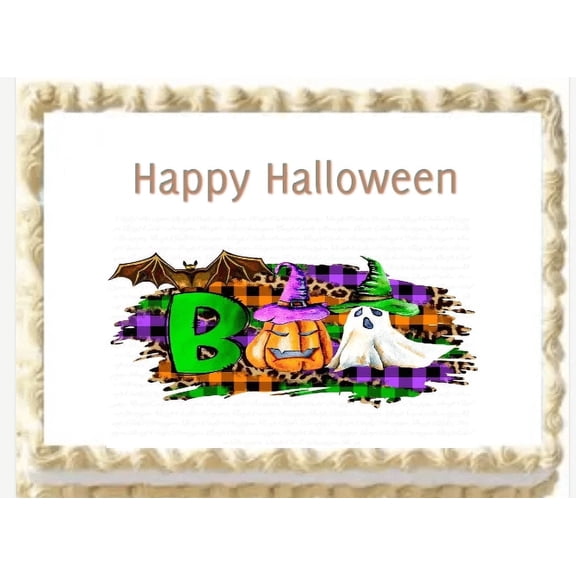Happy Halloween Edible Image Icing Cake Topper for Quarter Sheet Cake, by TNCT