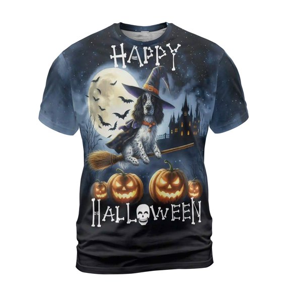Happy Halloween English Setter Witch Pumpkins Bats All Over Print 3D Shirt Unisex Merch Dog Lover - 13012