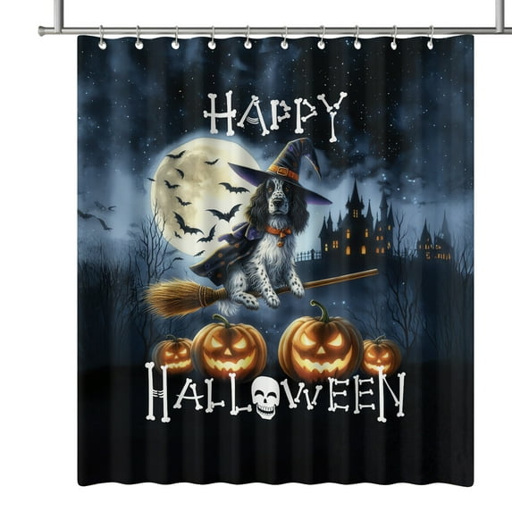 Happy Halloween English Setter Witch Pumpkins Bats Shower Curtain Dog Lover Waterproof Bathroom Bathtub Curtain - 13012