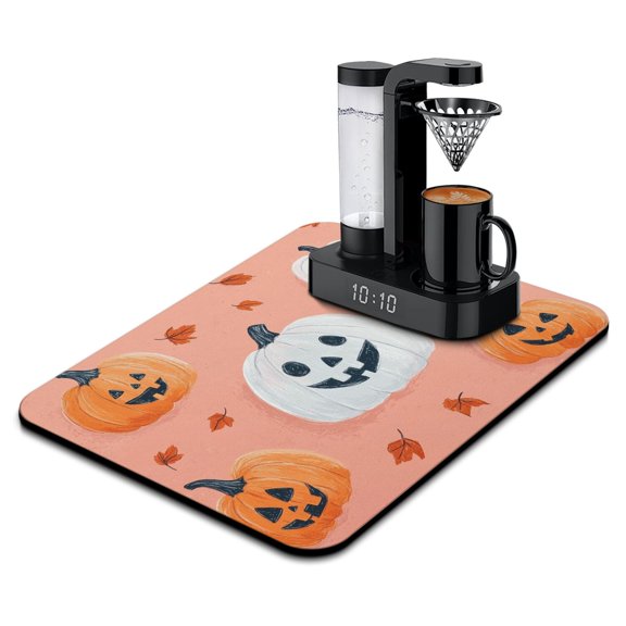 Happy Halloween Evil Pumpkin Dish Drying Mat for Kitchen Counter Coffee Bar Mat Absorbant Collapsible 18x24 Inch Inch Dishes Plate Glass Dry Draining Pad for Coffee Makers Coffee Pots